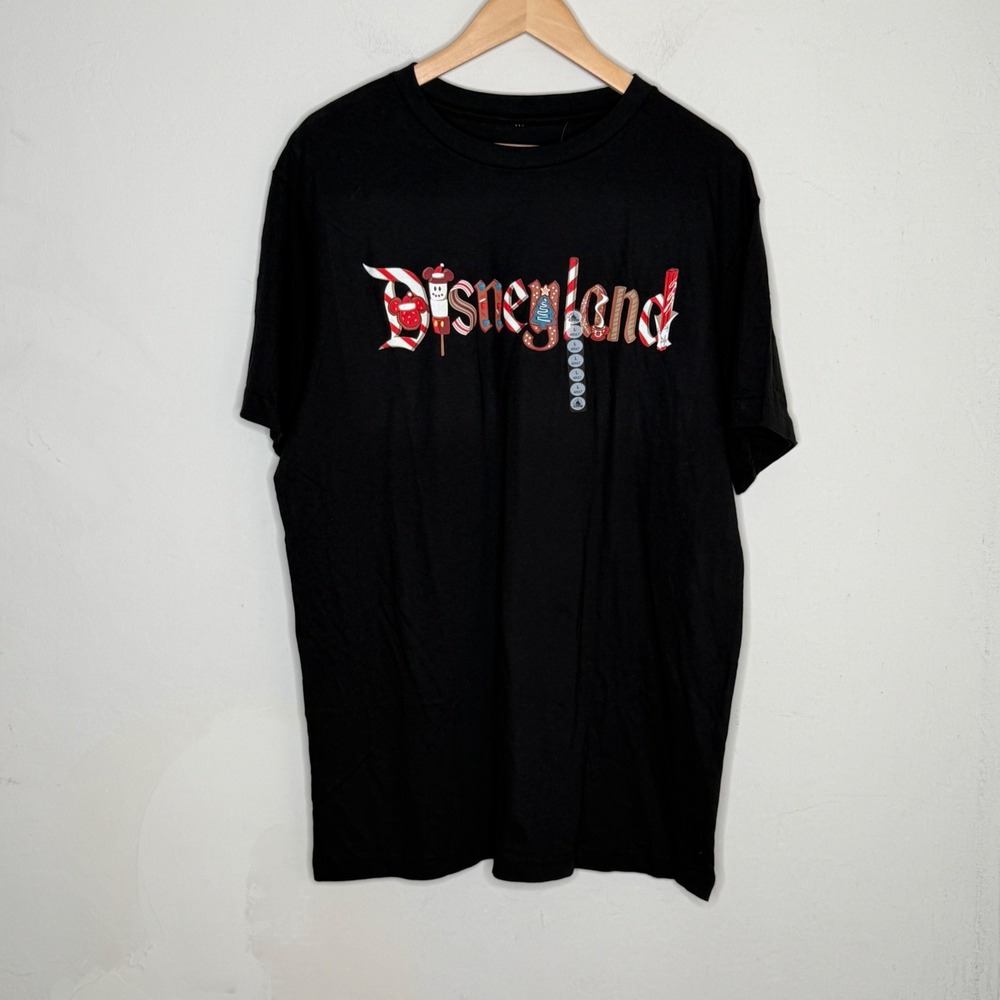 Disney Disneyland Christmas Sweets Graphic T-Shirt Large Black Cotton Holiday